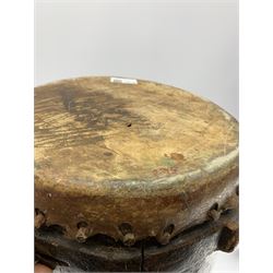 African wooden drum with hide banding H87cm