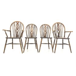 Set four (2+2) country kitchen wheel back dining chairs 