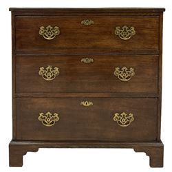 19th century oak chest of drawers, fitted with three long drawers, raised on bracket supports 