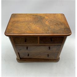 Victorian figured walnut trinket chest of two long and two short drawers on a plinth base W43cm