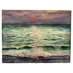 Alexander Jamieson (British 1873-1937): Sunset over Sea, oil on canvas signed and dated 1920, 50cm x 66cm (unframed)