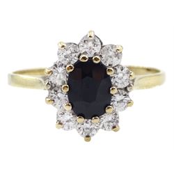 9ct gold oval sapphire and cubic zirconia cluster ring, hallmarked