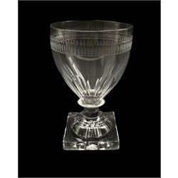 Late 18th/ early 19th century glass rummer with engraved border with a lemon squeezer base, H17cm 