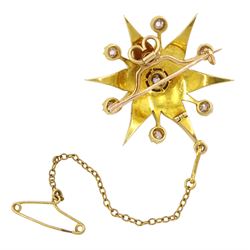 Victorian 18ct gold old cut diamond and spilt pearl star pendant/brooch, principle diamond approx 0.30 carat, total diamond weight approx 1.00 carat