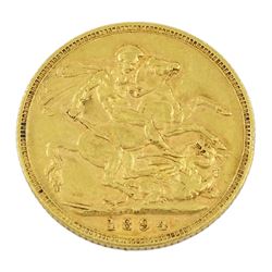 Queen Victoria 1894 gold full sovereign coin, Melbourne mint