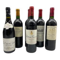 Four bottles of red Bordeaux comprising two Chateau Grand-Puy-Lacoste Pauillac, 1999, 13% vol, Connetable Talbot, 2000, 12,5% vol and Chateau Giscours, Margaux, 1999, 13% vol, together with two other bottles of red wine; La Croix Des Grives, 2000, Cotes du Rhone, 13.5% vol and Evolution du Serret Cabernet Sauvignon no. 11020, 13% vol, all 750ml (6)