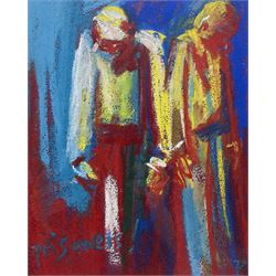 Neil Palliser (Northern British 20th Century): 'Prisoners', pastel unsigned and titled, with original study attached verso, 29cm x 23cm 