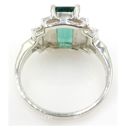  Silver green stone and marcasite stepped design ring, stamped 925  