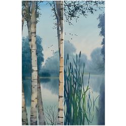 Douglas Haddow (British 20th Century): 'Blue Reeds Aylsham' and 'Silver Birch Aylsham', pair watercolours signed 66cm x 24cm (2)