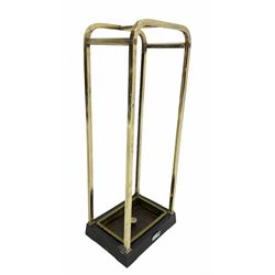 Early 20th century brass and iron stick stand, one division and lift out drip tray, bearing stamp for William Tonks and Sons W26cm
