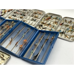 Six fly boxes including 'The House of Hardy' and 'Richard Wheatley', containing various flies
