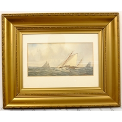 C H Lewis (British 19th/20th century): Racing Yachts off the Coast, watercolour signed 15cm x 30cm