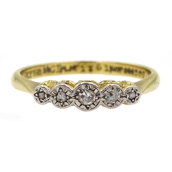 Victorian five stone diamond ring, rubover set, stamped 18ct Plat
