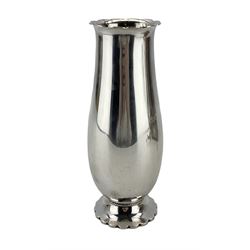 Silver baluster vase with crimped rim and on a short polyfoil foot H22cm Sheffield 1967 Maker Elkington & Co