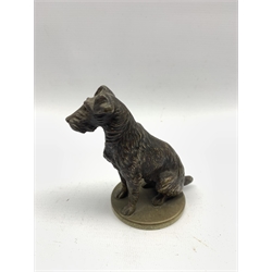Bronze car mascot in the form of a seated terrier with traces of original paint H10cm
