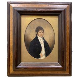 English School (early 19th century): Half Length Portrait of Regency Period Gentleman, oil on canvas unsigned 20cm x 15cm