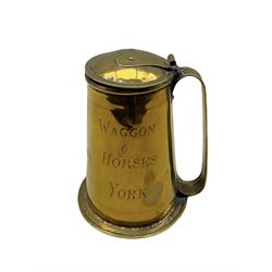 Georgian brass pub tankard inscribed 'Waggon & Horses York', H16cm 