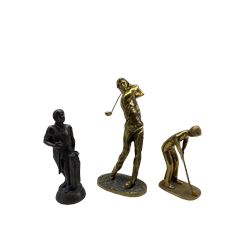 Group of three golfing trophies two brass, one H28cm and another bronzed (3)