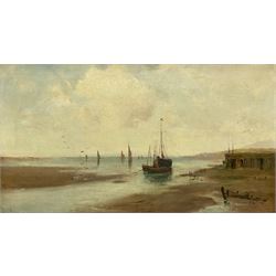 Owen Bowen (Staithes Group 1873-1967): Ships in the Bay, oil on canvas signed 39cm x 72cm