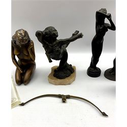 Bronzed resin figure of a female nude H44cm and three others in similar subject