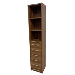 Contemporary walnut office narrow shelf fitted with drawers