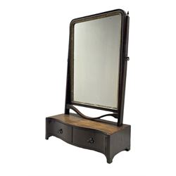 George III mahogany dressing or toilet mirror, the rectangular plate with moulded frame and gilt slip, the serpentine base fitted with two drawers, H70cm 