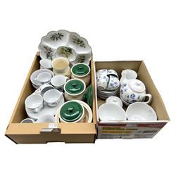 Tea service decorated with Bluebells, three storage jars and other tableware in two boxes