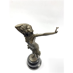 Art Deco style bronze figure of an energetic female dancer after 'Colinet', H42cm overall