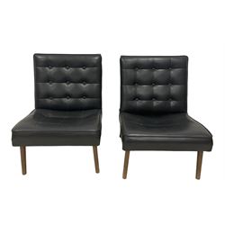 Pair of 20th century Barcelona design chairs, upholstered in buttoned back vinyl, on tapering supports