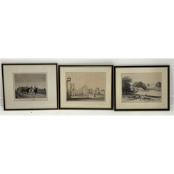 Day after Radclyffe, pair of lithographs of Blenheim Palace, 28cm x 37cm and an artist signed etching after Meissonier