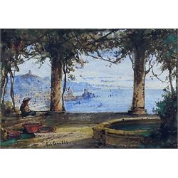 Gabriele Carelli (Italian c.1820-1900): View from Villa of the Amalfi Coast, watercolour signed 12cm x 17cm