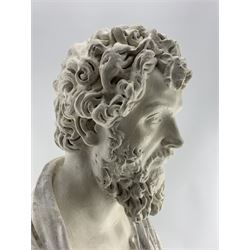 Large marbleised Fibreglass bust statue of Roman Emperor Septimus Severus on socle base, H82cm