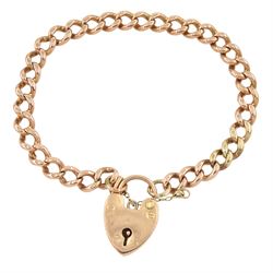 9ct rose gold curb link bracelet, with heart locket clasp, each link stamped 9.375