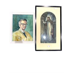 Andrew W Hodge (British 20th century): 'Self Portrait' together with 'The Light of the World', coloured engraving (2)