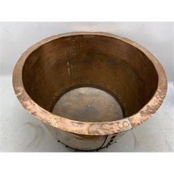 Large 19th century riveted copper log bucket stamped T20 D62cm x H43cm