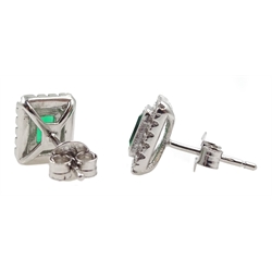 Pair of silver cubic zirconia and green stone stud earrings, stamped 925