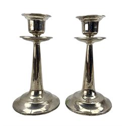 Pair of silver table candlesticks on plain tapering stems H 15cm Maker Walker & Hall