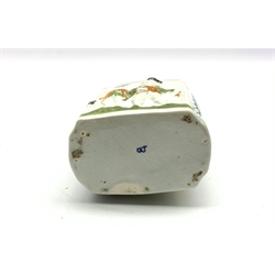 Pratt Ware style tea caddy decorated in relief with Macaroni figures, initialled B to the base, H13cm