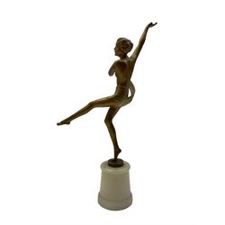Art Deco design gilt metal figure of a Scarf Dancer in the style of Lorenzl on onyx base H40cm