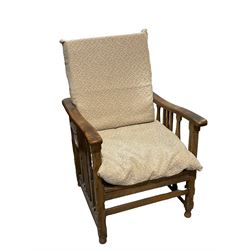 Early 20th century oak armchair, reclining back rest
