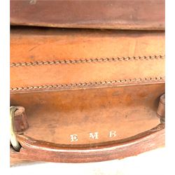 Vintage leather suitcase inscribed with initials W62cm, another and two other suitcases