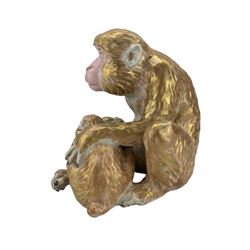 Large Japanese Meiji Kutani figure of a Monkey protecting her infant, with gilt and polychrome decoration, unmarked, H30cm 
