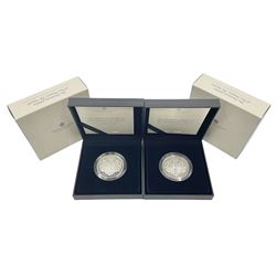 The Royal Mint United Kingdom 2022 'The Platinum Jubilee of Her Majesty The Queen' silver proof piedfort five pound and silver proof five pound coins, both cased with certificates (2)