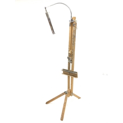  Solid beech artists easel fitted with an adjustable fluorescent light, H210cm (Approx)  