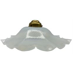 Early 20th century Vaseline glass shade with crimed border and brass fitting, D32.5cm