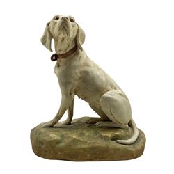 Royal Dux figure of a seated hound No1565 with pink triangle pad mark H27cm