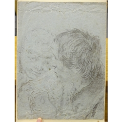 Circle of Sir Joshua Reynolds (British 1723-1792): Study of a Bearded Gentleman with Staff, pen and sepia wash sketch unsigned 15.5cm x 9cm, and a 19th century charcoal sketch of two boys unsigned 40cm x 29cm (2) (unframed)