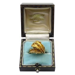 9ct gold abstract leaf design ring, boxed 