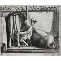 Frederick George Austin (British 1902-1990): A Milkmaid Milking, drypoint etching signed in the plate, numbered ‘2nd state’ in pencil 16cm x 19.5cm (unframed)
Provenance: direct from the granddaughter of the artist