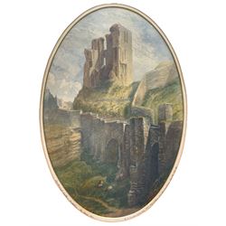 William Crawford Williamson (British 1851-1892): 'Scarborough Castle Yorkshire - The Keep, oval watercolour signed and titled posthumously 45cm x 30cm
Notes: Artist was a professor of Botany and Natural History at Owen's College Manchester